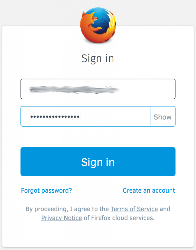 Firefox Sync "Sign in"